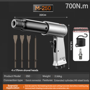 150/190/250 Heavy Duty Pneumatic Air Impact Hammer Chisel Tool Kit Handheld Rust Removal Shovel Tool with 4 Bits