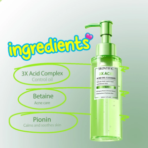 Skintific 3X Acid Acne Gel Cleanser 120ml Deep Pore Clean｜Long‑Lasting Oil Control｜Acne Treatment｜Hydrating Soothing​​​ Salicylic Acid Facial Wash For Oily & Combination Acne‑Prone Skin