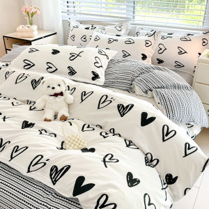 4in1 Plaid Duvet Cover Sets Single/Queen/King Ikea Style Bedsheet Sets Washed Cotton Flatsheet Set
