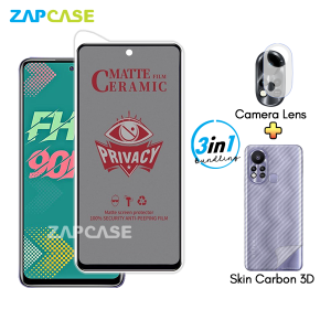 Paket 3in1 Anti Gores Layar Privasi Infinix Hot 11s Free Tempered Glass Camera dan Skin Carbon