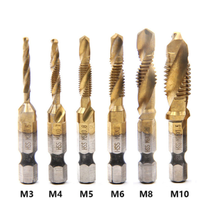 6Pcs Drill Bits Titanium Plated Hex Shank HSS Screw Thread Metric Tap Drill Screw Machine Hand Tools