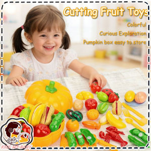 47PCS Kids Pretend Play Fruits Vegetables Cutting Toy with Pumpkin Storage Box Montessori Early Educational Toy