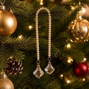 BESTOURO Acrylic Xmas Imitation Pearl Pendant Clear 61cm Crystal Drop Pendant Vintage Style Christmas Tree Decor Fireplace