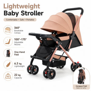 Lightweight Baby Stroller 6.3KG One Hand Foldable Travel Pram with 360° Canopy Compact Baby Buggy for Newborns Infants Toddlers 0-4 Years