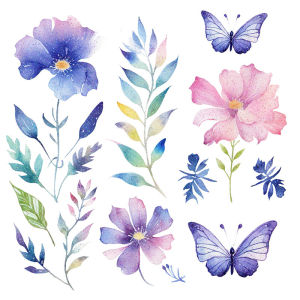 Glitter Butterfly Flower and Plant Tattoo Sticker Arm Face Sticker Waterproof and Long-lasting Butterfly Cute Photo Makeup Color Sticker