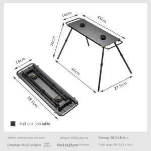 Campingmoon BKZ06-L Half Unit Hob Table Portable Lightweight Multi-purpose IGT Compatible Double Stove Interface Two Levels Height Aluminum Alloy Kitchen Table Unit