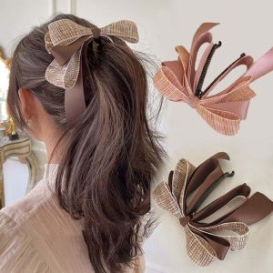 REEBO 发夹韩式蝴蝶结 Hair Ornament Ponytail Holder Headdress Ribbon Cloth Temperament Fashion Design Vertical Clip Women Hair Accessories Korean Style Hair Wear Bow Banana Clip