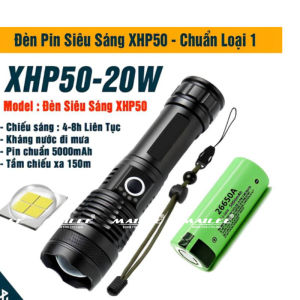 Đèn pin siêu sáng chip led công suất cao 20W pin 5000mah sử dụng 4 đến 6 giờ sáng vỏ nhôm siêu nhẹ Mai Lee
