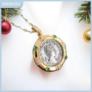 【SHANGZE4】 Fashion Ancient Coin Wealth Goddess Portrait Round Shape Pendant Necklace For Women Jewelry Accessories Gifts