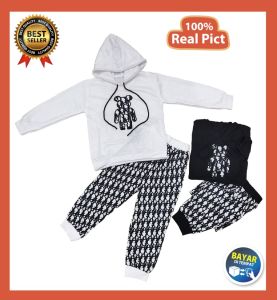 TREND MODEL Setelan hoodie anak anak bordiran panda
