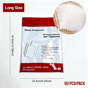 Long Clear Sheet Protectors Clearbook Binder Refill for 2/3/4/5 Ring Binder File Document Sleeves Clear Folder Organizer