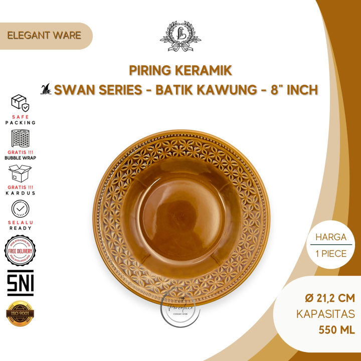 Piring Keramik Merk Lucky Elegant Swan Series Batik Kawung Honey