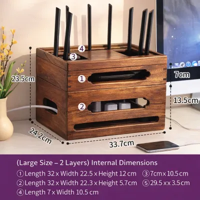 Teak Wireless WiFi Router Storage Box Modem Router Cover Power Strip and Cable Management Hidden Rack Office Desktop Storage Rack