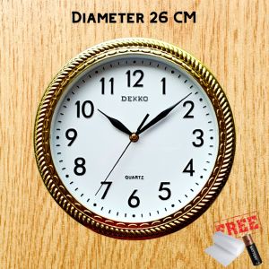 Jam Dinding Minimlis Ukuran Sedang Bulat Silver Gold Dalam Putih Diameter 26 cm Original Bergaransi Dekko Kecil