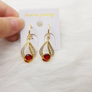Khuyên Tai Titan Bông Tai Mạ Vàng 18K Đính Đá Trắng Đá Đỏ Cách Điệu Thanh Lịch B22V4 | Jewelry Queenn