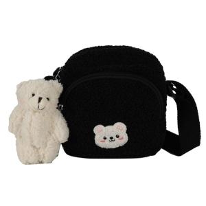 Crossbody Bag Cartoon Plush Bear Pendant Girls Shoulder Bag Wallet Handbag for Kid Teenagers Lovely Purse