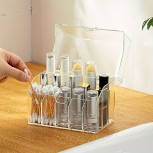 CHAOSON Clear Makeup Storage Box With Lid Acrylic Transparent Dustproof Storage Box Visible Large Capacity Multi-grid Lipstick Storage Case Makeup Holder