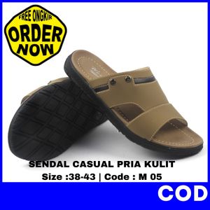 Sendal Slop Kulit Pria Casual Sandal Lebaran Kondangan Bapak Bapak Kekinian Hitam 38 43