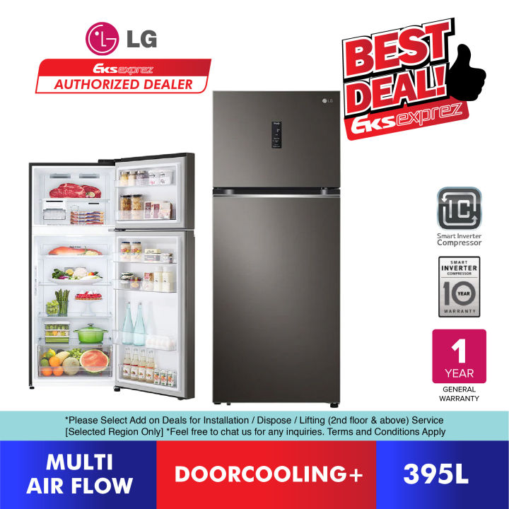 LG Smart Inverter Fridge 395L GNB392PXBK with Top Freezer Refrigerator , Door Cooling+, Multi