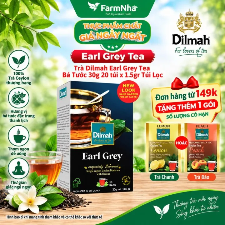 Trà Dilmah Earl Grey túi lọc 30g 20 túi x 1.5g Trà Bá Tước - Tinh hoa trà Sri Lanka