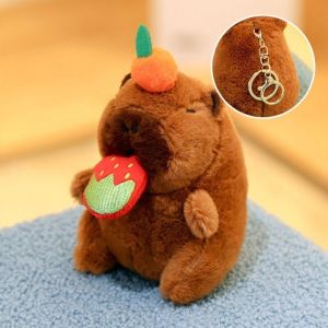 Móc Khóa Capybara Gấu Bông Mini Ôm Đồ Ăn Kéo Dài – Thú Nhồi Bông Dễ Thương Treo Chìa Khóa Túi Balo