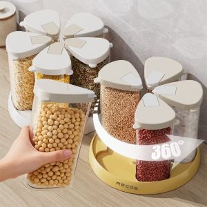 ALLLUCK Nhiều ngăn Bình cấp hạt Đa năng Trong suốt Hộp đựng 6 ngăn Bền bỉ Đang xoay Bộ tổ chức ngũ cốc Đồ dùng nhà bếp
