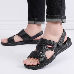 KSHU7 Thick Soled Casual Slippers Anti Odor Anti Slip Slides Sandals Men All Match PU Leather Ankle Buckles Slippers Home