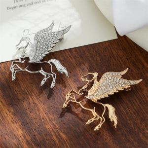 Christmas gift 【AYLMER】 Fashion Rhinestones Alloy Horse With Wings Brooch Zodiac Pony Pins Women Men Clothing Accessory Suit Lapel Corsage New Year Gift