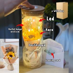 Bucket  Lucu dan Uniik Artificial Flower Bucket with LED String Rose