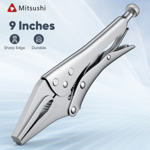 Mitsushi MIT-LNVG9 9/10Inches Long Nose Vise Grip Locking Pliers Ground Mouth Straight Jaw Curved Jaw Lock Vise Grip Clamp Hand Tools