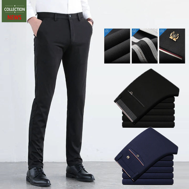 Size 28-40 Men's Formal Pants Office Thin Slimfit Black Long Trousers Man  Business Korean Casual Big Plus Size Oversized Pant seluar slack lelaki