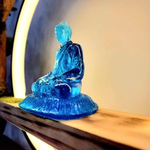 Tượng Phật Bổn Sư Màu Trắng Lưu Ly - Tượng Trang Trí Tiểu Cảnh Bàn Trà Gỗ Lũa