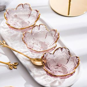 FDYRU ซากุระ ขนาดเล็ก ไอศกรีม จานแก้ว ศาลาผลไม้ ฝังทอง จานปรุงรส เครื่องใช้บนโต๊ะอาหาร ชามซอส อุปกรณ์ในครัว