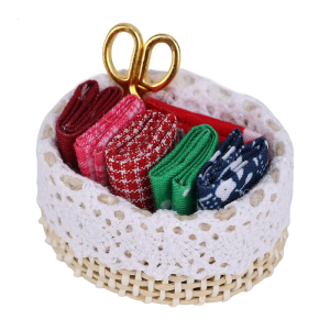 Realistic Weaving Texture Miniature Basket Doll home Props Metal Reinforced Edges Safe Polyester Component For Craft Enthusiasts