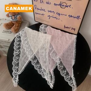 【CANAMEK】 Korean Ins Lace Hair Scarf Women Triangle Hair Band Strap Hair Bag Headscarf Hat Travel Photo Kerchief Headband Accessories