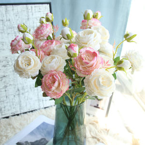 3 Heads Pink White Peonies Silk Flower /Rose Artificial Flowers / Silk Peony Artificial Flowers / Wedding Garden Decoration / Fake Flower