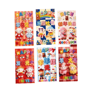 APBZOK 6 pcs Chinese Style Goat Year Money Envelope Blessing Words Cartoon New Year Red Packet Cute  2027 Lamb Money Pockets New Year