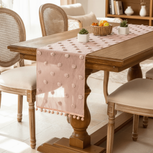 HUAGUES Nordic Style Lace Table Runner with 3D Pom-poms Gauze Dining Table Cloth Fashion French-style Table Linen Restaurant
