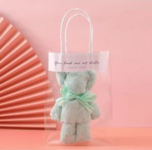【PH-DIAMOND】Cute Teddy Bear Folded Towel Hand Towel Cotton Face Towel with Free Mesh Bag GIFT