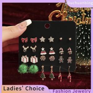 [Hot Sale Jewellery]liuchuanbing 24Pcs Christmas Earrings Set For Women Small Shiny Zircon Xmas Tree Santa Claus Snowflake Earring Party Jewelry Accessories Gift