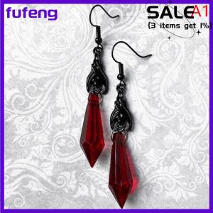 fufeng Bông tai dơi đen với hạt nước mắt màu đỏ bông tai đồ trang sức Gothic đồ trang sức thay thế món quà GOTHIC cho cô ấy người yêu dơi Halloween