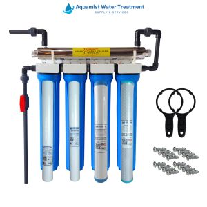 Water Filtration System Top Selling 4 Stages 20" Slim Type City Water Standard Plus 6 GPM UVLight Set Up Complete Set with Gray UPVC Fittings with 2 Sediment Filters and 1 Carbon Block 1 Disposable Granulated Carbon Different Variation