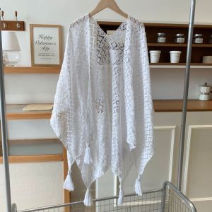 BEAUTYLADIES หลากสีสัน ผ้าคลุมไหล่สไตล์ชาติพันธุ์ บาง สง่างาม ผ้าพันคอชายหาด แบบสบายๆ กลวง คาร์ดิแกนโครเชต์กันแดด การเดินทาง