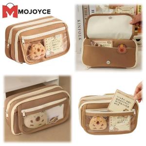 MOJOYCE 9-Layer Kawaii Zipper Pencil Case with Stickers Cartoon Pen Pouch Canvas Capybara Stationery Holder Bag School Supplies