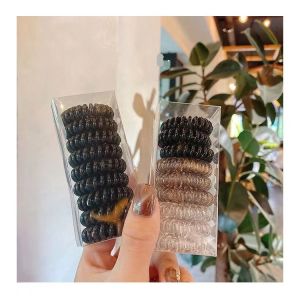 9pcs/set New Fashion Matt Solid Telephone Wire Elastic Hair Band Frosted Spiral Cord Rubber Band Hair Tie Stretch Head Band Gum