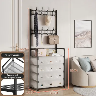 SPACEMADER Shoe Rack Organizer Shoes Rack Shoes Organizer with Storage Multifunctional Floor Coat Rack Hat Rack Indoor