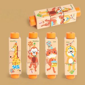 Baby Wooden Rotating Puzzle 3D Jigsaw Blocks Toy Animal Traffic Early Learning Cognition Kids Mainan Kayu