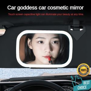 Clip-On Car Sun Visor Mirror with LED Light – Rechargeable Touch Control Adjustable Brightness Portable Makeup Mirror