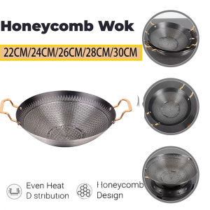 <𝗦𝗚-𝟲𝟬% 𝗢𝗳𝗳> Honeycomb Original Even Heat Stainless Steel Wok Black Non Stick Wok 22cm/24cm/26cm/28cm/30cm