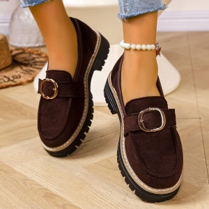 Free Shipping Plus-Size WomenS Loafers 2026 Spring/Autumn New Collection Suede Slip-On Casual Shoes
